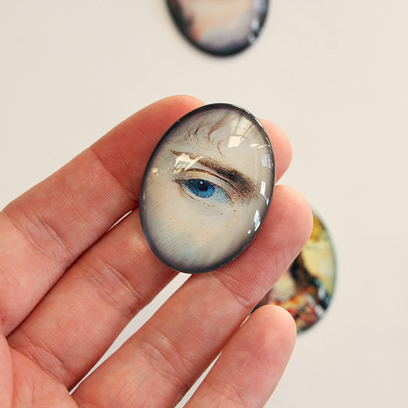 Painting of a Blue Lovers Eye Vintage Glass Cameo Cabochon