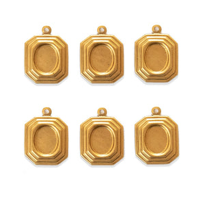 6pcs 10x8mm Vintage Brass Cameo Cabochon Settings Oval Rectangle Octagon 8x10mm Stampings