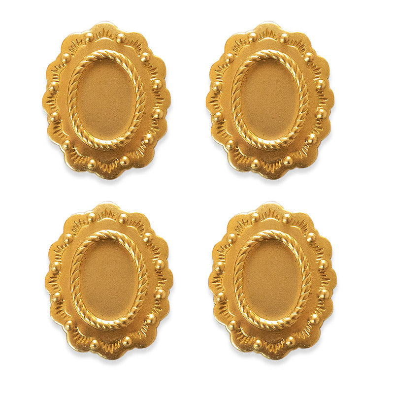 4pcs 18x13mm Vintage Brass Cameo Cabochon Settings Western Scalloped Victorian