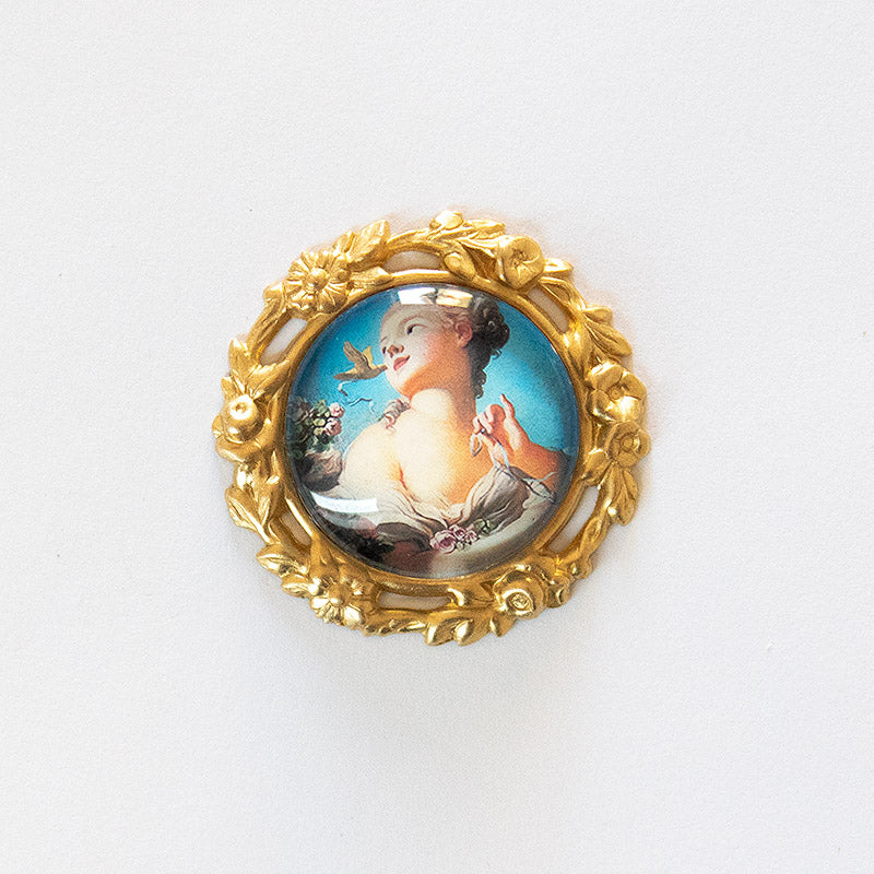 25mm Round Vintage Brass Cameo Cabochon Setting Ornate Victorian Floral Frame