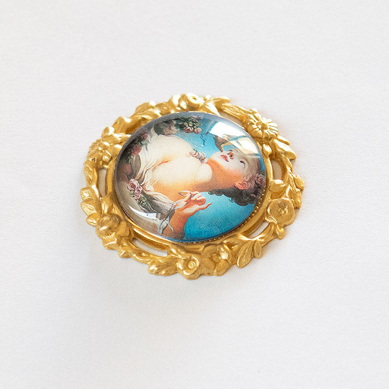25mm Round Vintage Brass Cameo Cabochon Setting Ornate Victorian Floral Frame