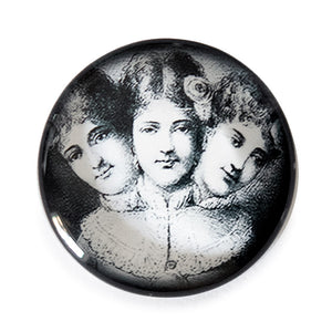 Round Three Headed Lady Glass Cameo Cabochon Circus Sideshow