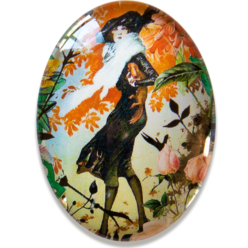 Art Nouveau Lady & her Dog Glass Cameo Cabochon