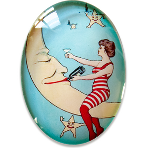 Victorian Lady Partying with the Moon Cameo Cabochon