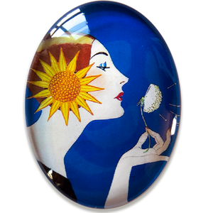 Art Deco Lady with Sunflower Dandelion Glass Cameo Cabochon