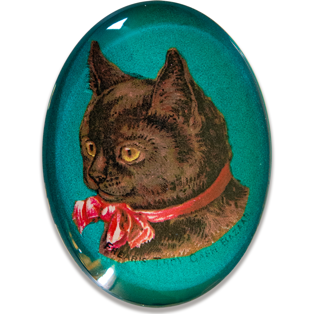 Victorian Black Cat with Bow Glass Cameo Cabochon