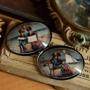 Victorian Couple Cameo Cabochon Moon and Romance