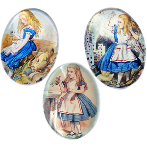 Alice in Wonderland Glass Cameo Cabochon