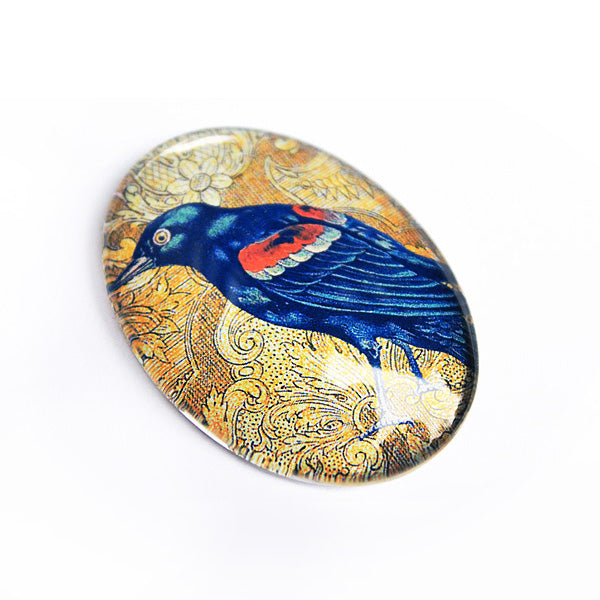 Victorian Damask Bird Design Glass Cameo Cabochon