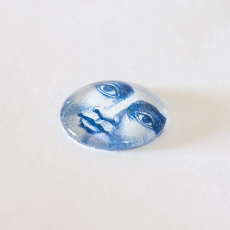 Round Vintage Blue Man in the Moon Glass Cameo Cabochon