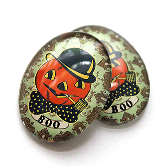 Jackolantern Halloween Glass Cameo Cabochon