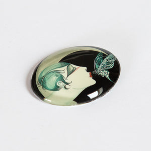 Art Deco Moon Butterfly Kiss Woman Glass Cameo Cabochon