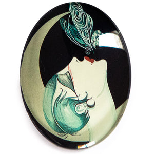 Art Deco Moon Butterfly Kiss Woman Glass Cameo Cabochon