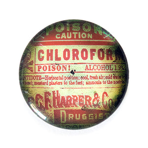 Chloroform Poison Label Round Glass Cameo Cabochon Skull Crossbones