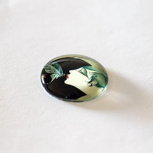 Round Art Deco Woman with Butterfly Moon Vintage Glass Cameo Cabochon