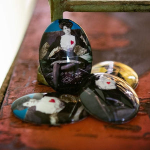 Victorian Fencer Lady Glass Cameo Cabochon Fencing