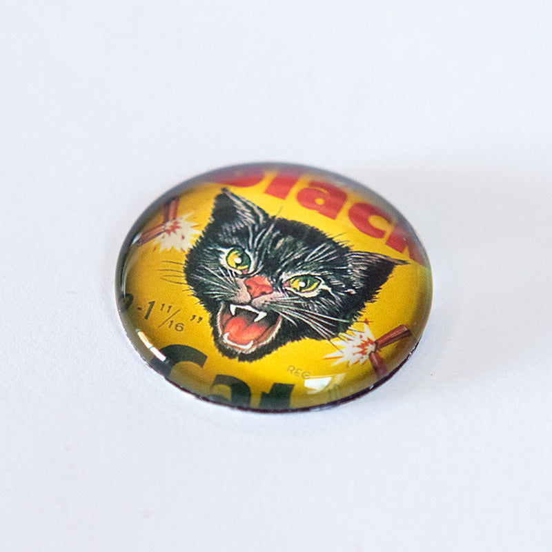 Round Black Cat Vintage Fireworks Ad Glass Cameo Cabochon