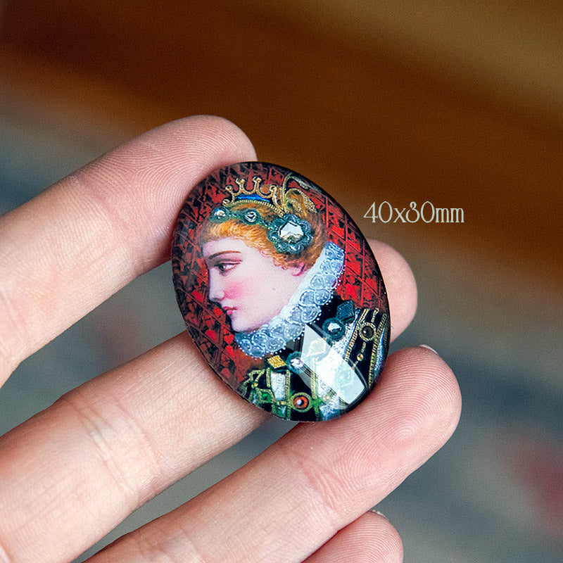 Reproduction Limoge Glass Cameo Cabochon Antique Enamel Painting French Woman