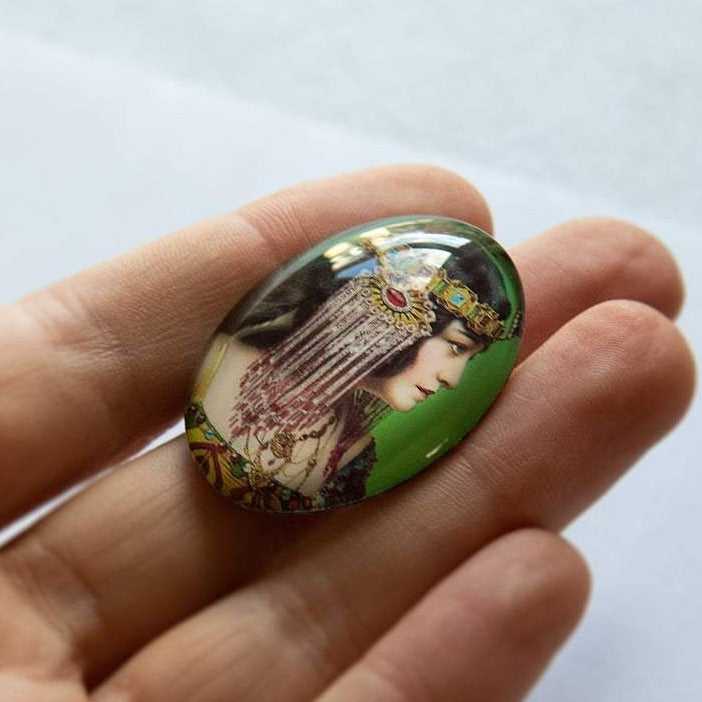 Art Nouveau Woman in Profile Glass Cameo Cabochon