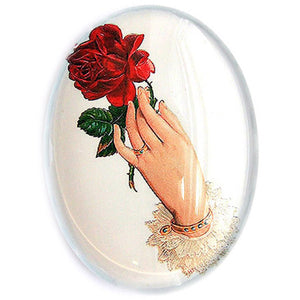 Victorian Hand with Rose Illustration Cameo Cabochon