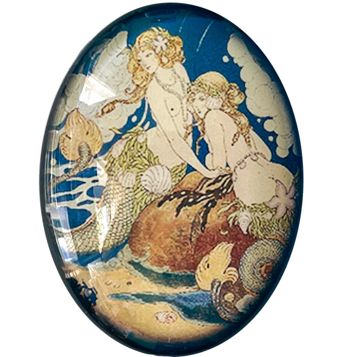 Vintage Mermaids Glass Cameo Cabochon