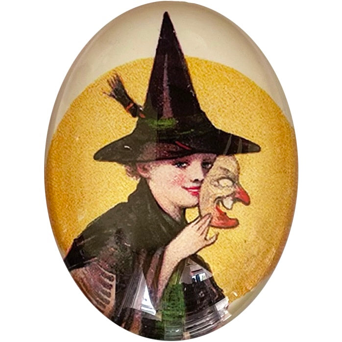 Victorian Witch with Mask Halloween Cameo Cabochon