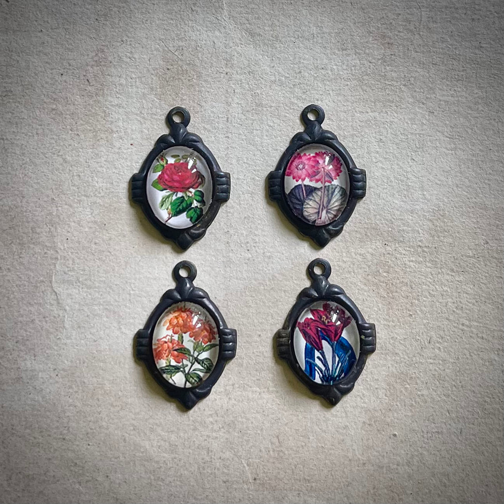 Antiqued Floral Botanical Illustration Tiny Handmade Charms