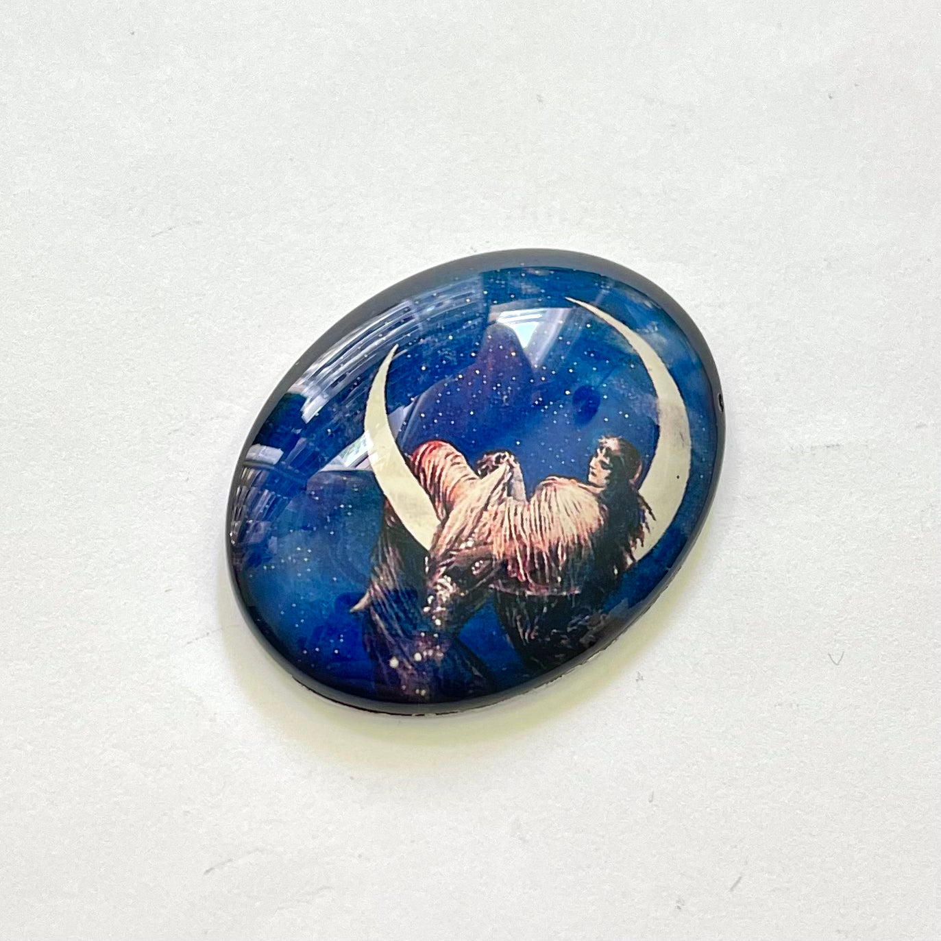Victorian Woman on a Crescent Moon Glass Cameo Cabochon