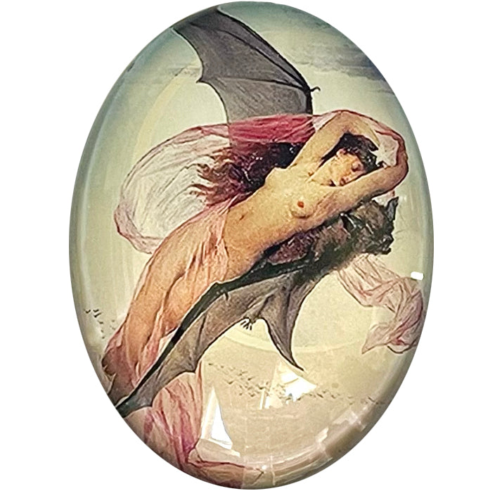 Beautiful Woman riding a Bat Painting Cameo Cabochon