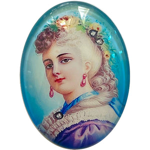 Victorian Baroque Woman Limoge Glass Cameo Cabochon