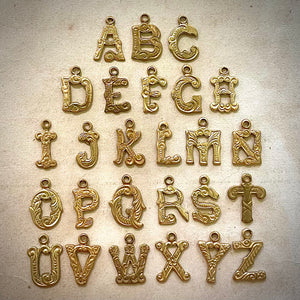 Whimsical Ornate Vintage Brass Full Alphabet Letter Charms Victorian Gothic