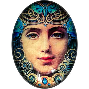 Art Nouveau Beautiful Face Woman Glass Cameo Cabochon