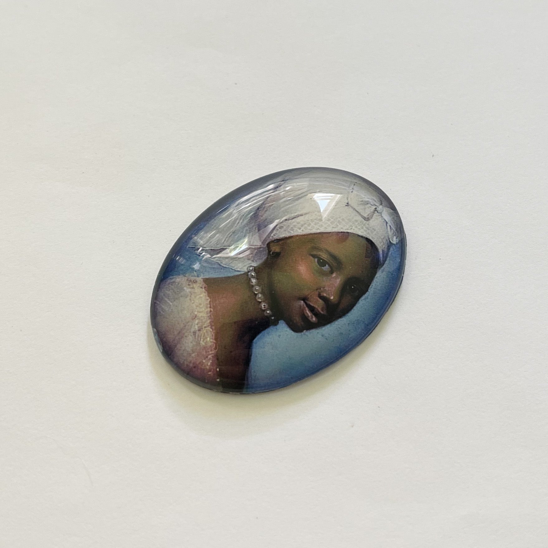 Beautiful Black Woman in Headwrap Antique Painting Cameo Cabochon