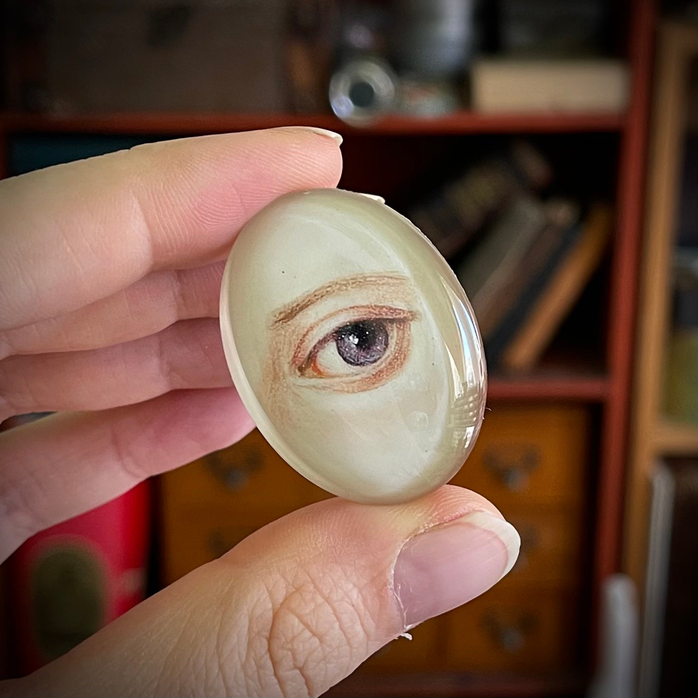 Painting of a Lovers Eye Victorian Glass Cameo Cabochon