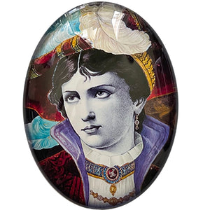Reproduction Limoge Woman Glass Cameo Cabochon Antique Enamel Painting French