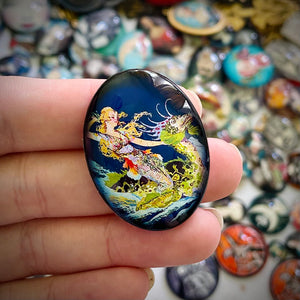 Vintage Mermaid riding Sea Dragon Art Glass Cameo Cabochon