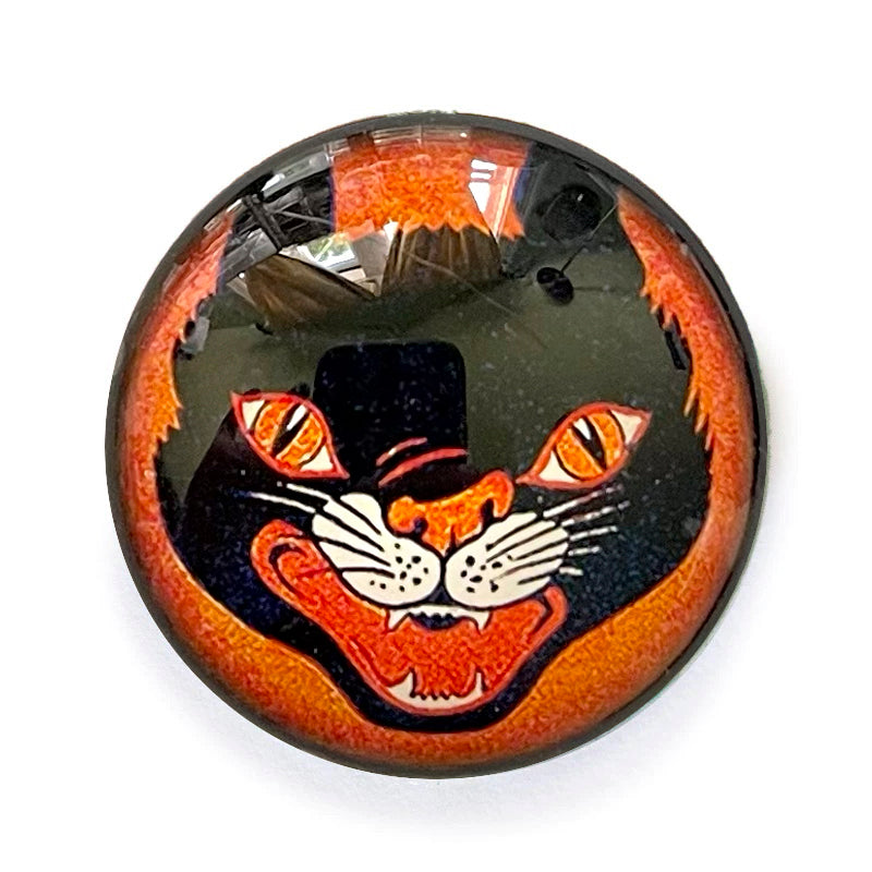 Round Vintage Halloween Cat Glass Cameo Cabochon