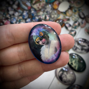 1920s Flapper Woman Colorized Photo Glass Cameo Cabochon
