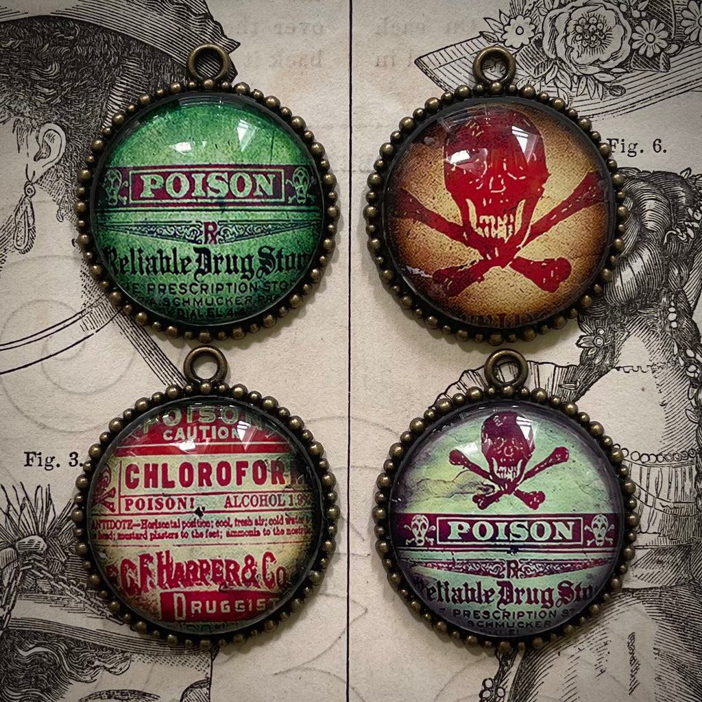 Vintage Poison Label Bronze Handmade Pendant Charm Lot