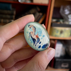 Vintage Mermaid and Child Illustration Glass Cameo Cabochon