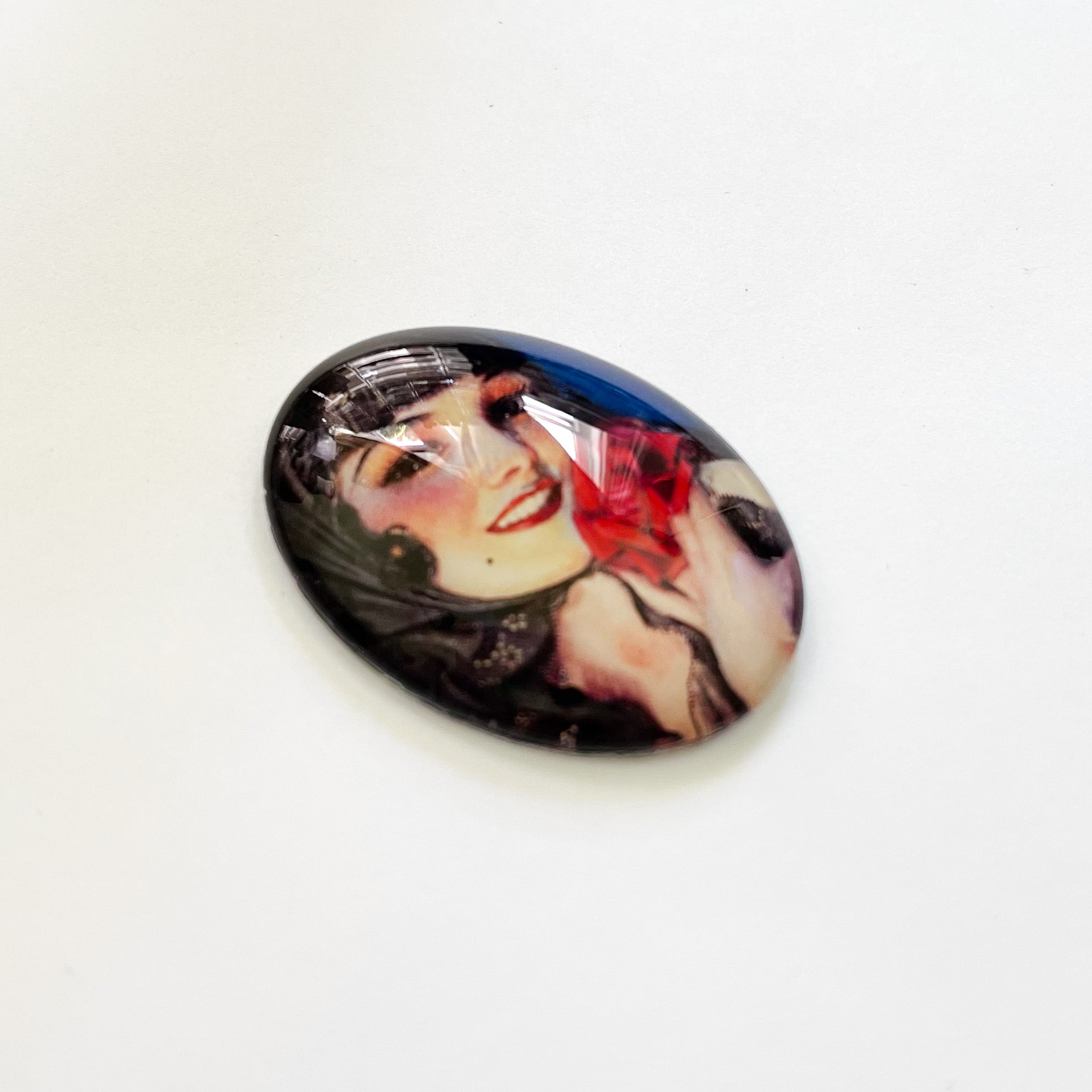 Vintage Woman with Flowers Painting Glass Cameo Cabochon