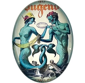 Art Deco Mermaid Couple Illustration Glass Cameo Cabochon