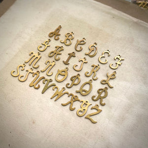 Vintage Script Brass Alphabet Letter Charms Victorian Cursive
