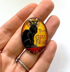 Chat Noir Art Nouveau Black Cat Glass Cameo Cabochon