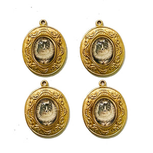 4pc set Elizabethan Cat Cameo Handmade Pendants Charms
