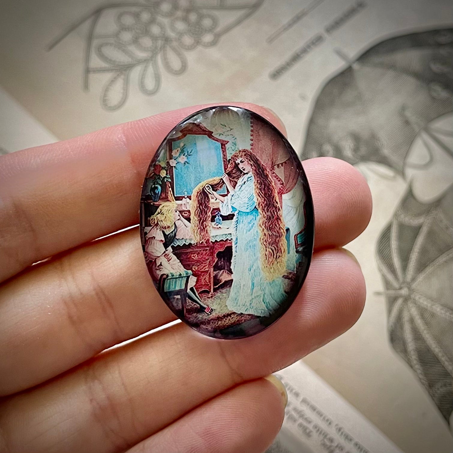 Long Haired Victorian Woman Cameo Cabochon