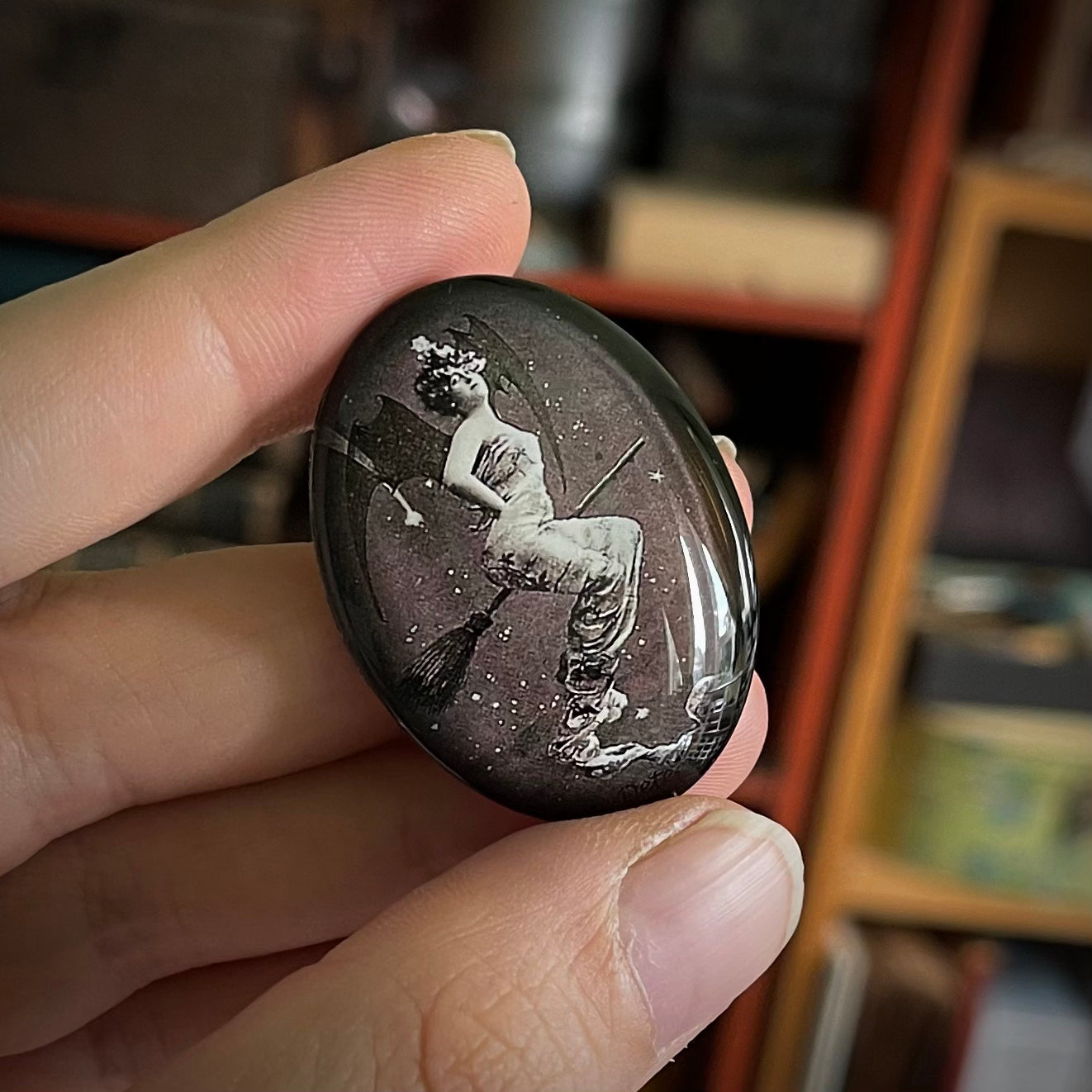 Vintage Witchy Bat Woman Halloween Cameo Cabochon