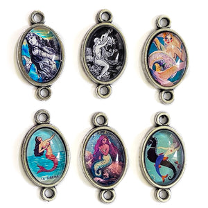 Vintage Mermaid Illustrations Handmade Charm Lot Silver