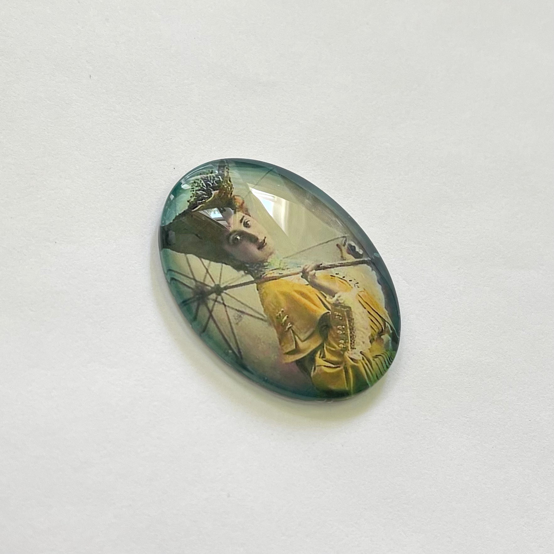 Victorian Woman with Parasol Colorized Photo Glass Cameo Cabochon