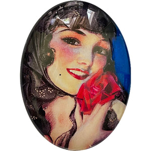 Vintage Woman with Flowers Painting Glass Cameo Cabochon